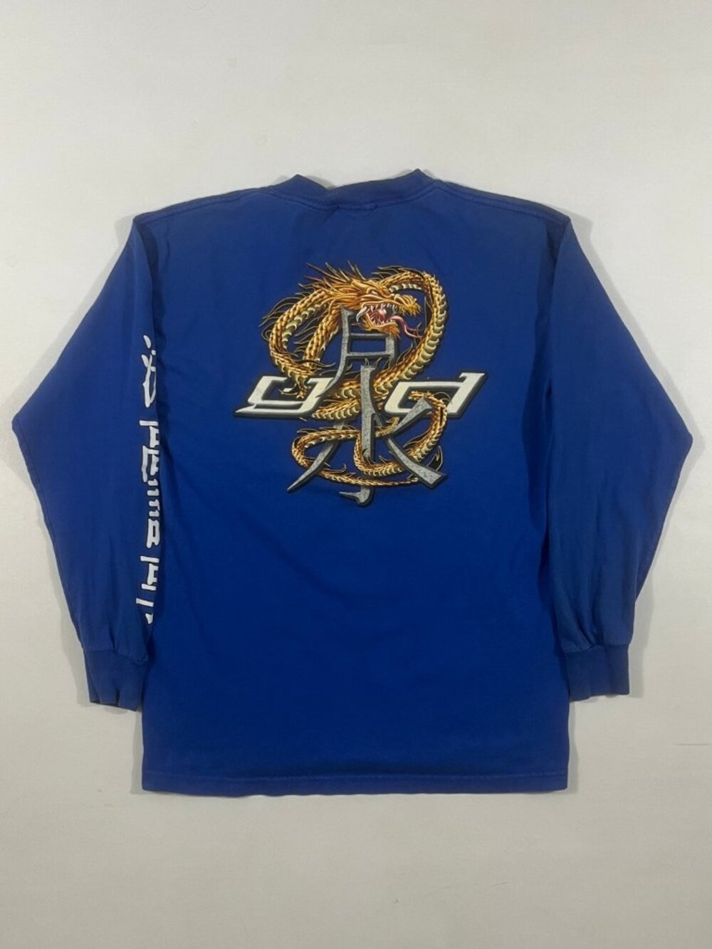 Vintage Y2K Year of the Dragon Royal Blue Kanji Graphic Long Sleeve Tee